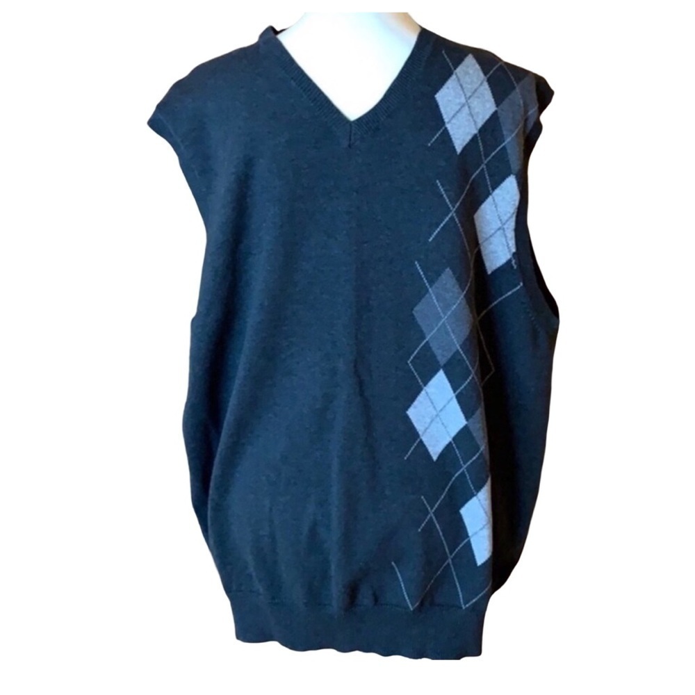 Izod charcoal gray Argyle cotton sweater vest Size XL